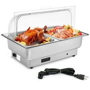 Electric Chafing Dish Buffet Set, 9 QT Roll Top Stainless Steel Chafer with Temperature Control \u0026 Transparent Lid Chafing Server Set, Food Warmers for Parties